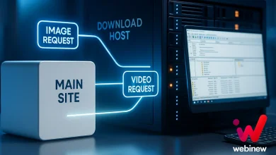 «تصویر ایزومتریک از اتصال هاست اصلی به هاست دانلود با FileZilla و انتقال فایلهای سایت به سرور ذخیرهسازی»